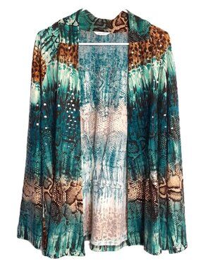 Erin London Open Front Cardigan Size XL Snake Animal Long Sleeve Machine wash